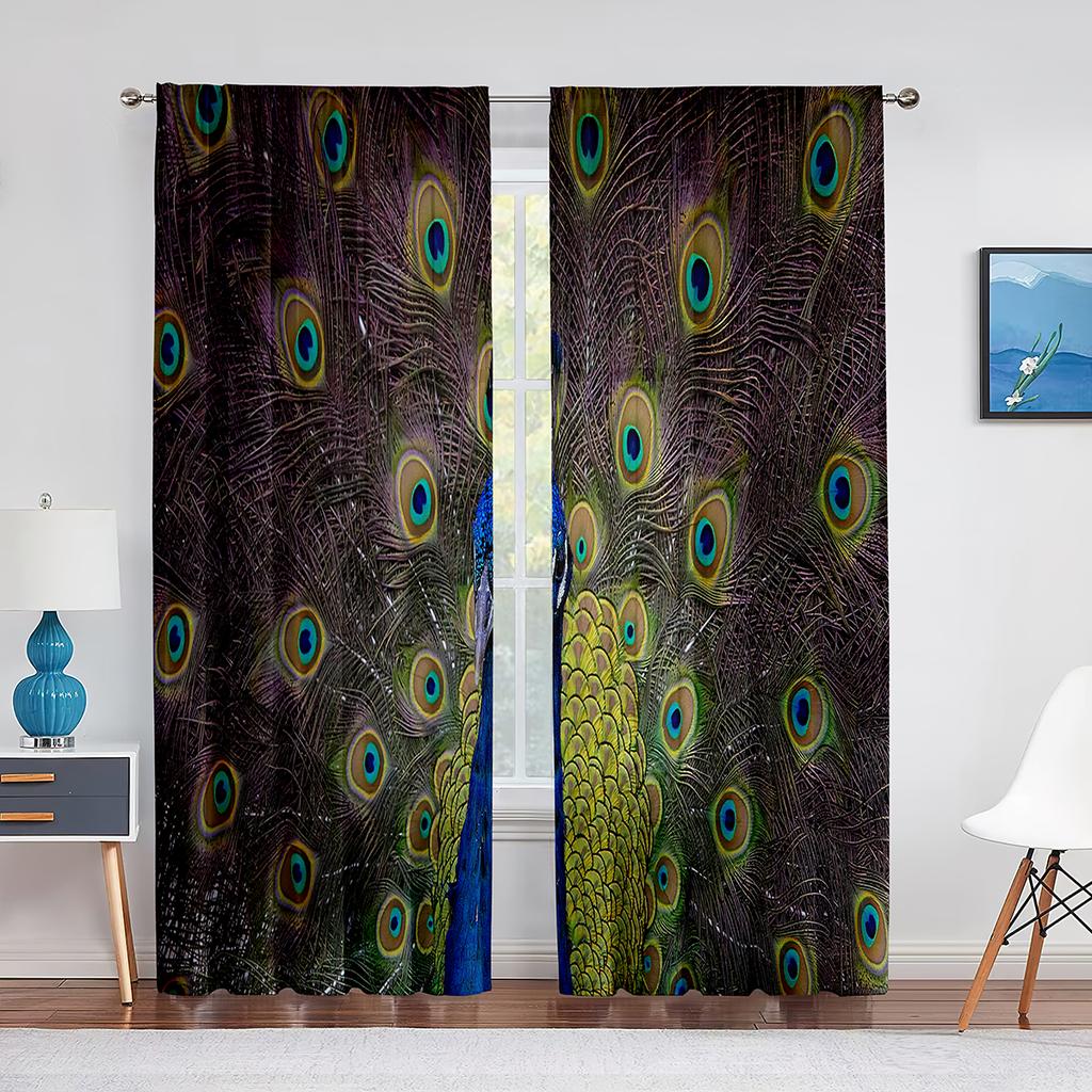 Peacock Green Feathers Birds Animals Skin Tulle Curtains for Living Room Bedroom Decoration Chiffon Sheer Voile Window Curtain