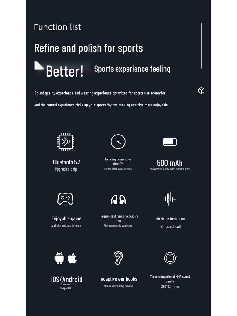 Durable Bluetooth 5.4 Sports Earbuds: Comfortable, High-Quality Sound, & Extended Battery Life