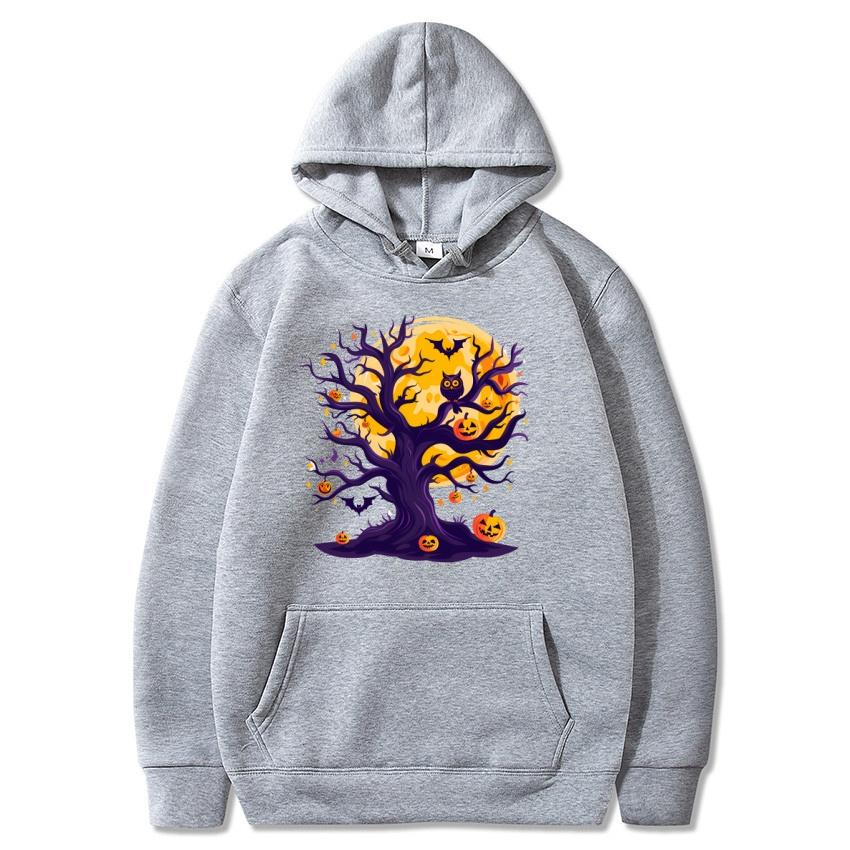 Halloween Tree Autumn Winter Fleece Hoodie Street Fashion Harajuku Hoodie Men's and Women's Long Sleeve Warm Hoodie