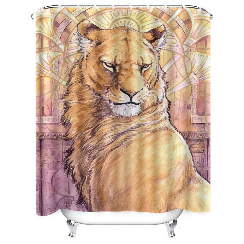 Luxury Lion Printed Shower Curtain Waterproof Fabric For Bathroom Decor Home Decoration Ideas Multicolor Customizable Size Avail