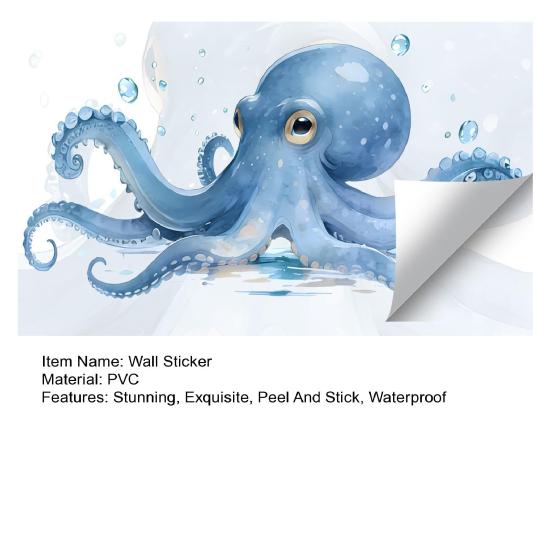 Großer blauer Oktopus Wandaufkleber Meeres Tier Wanddekal Abziehen Und Aufkleben Kunst Wandbild für Badezimmer Küche Wohnzimmer Sommer Wanddekoration