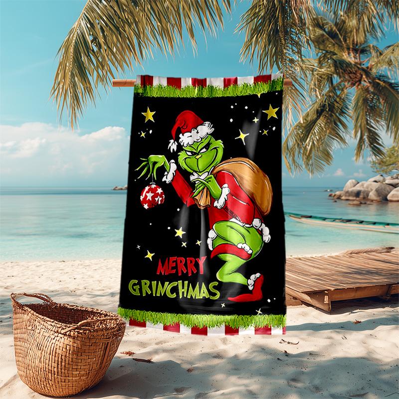 Christmas Gift Oscar Comedy Movie How the Grinch Stole Christmas Soft Beach Towel Outdoor Camping Vacation Swinging Beach Scarf Decorative Blanket B6