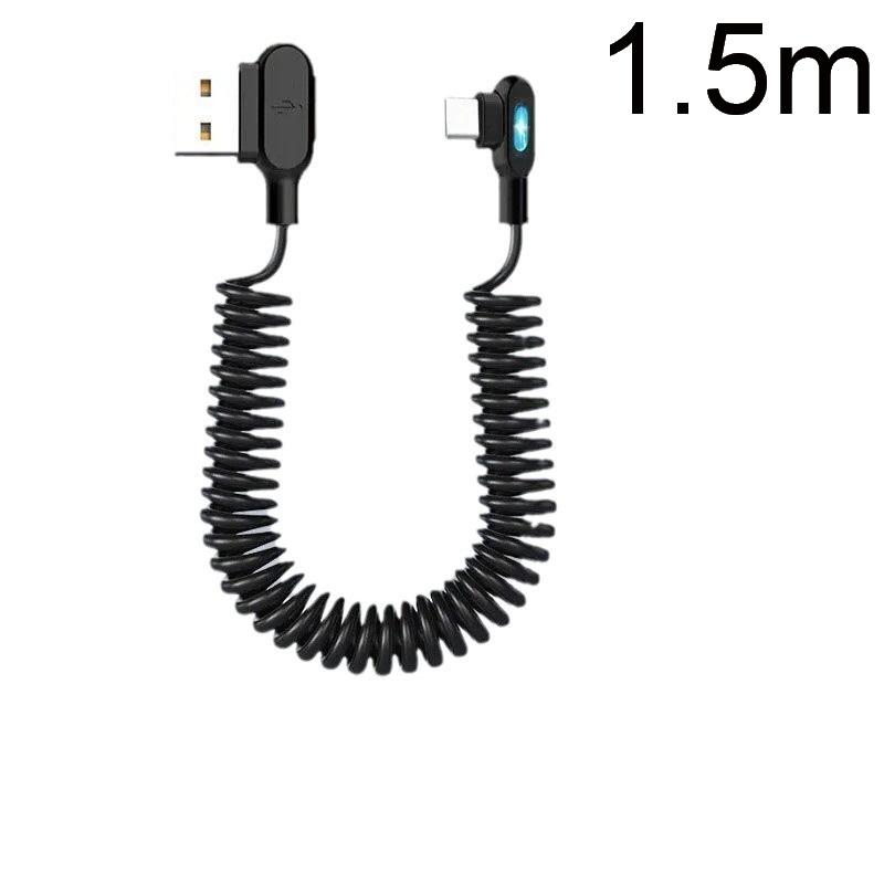 1 Stück 90-Grad-Winkel Auto USB C auf Typ C Schnellladekabel 6A Kurzes Spiral-Datenkabel für Telefon Xiaomi Ladekabel