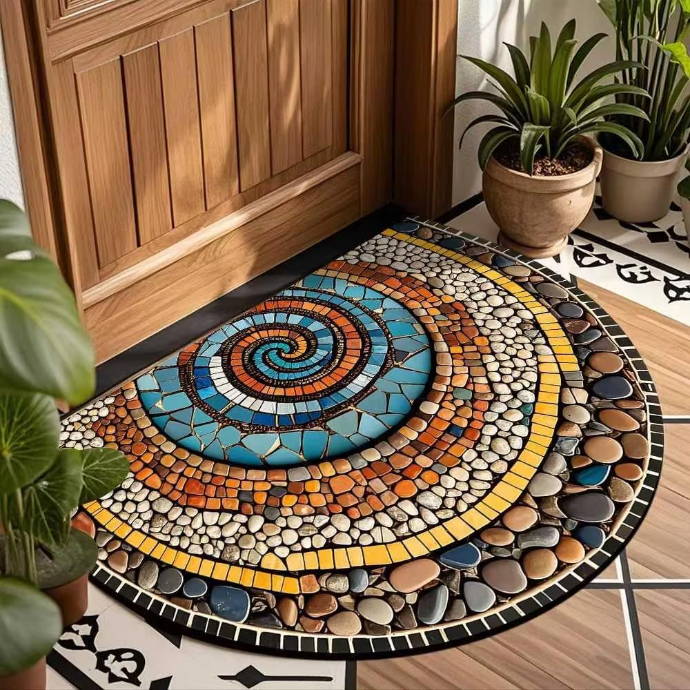 Vintage Stone Half-Circle Rug Comfortable Indoor/Outdoor Entryway Doormat Non-Slip Kitchen Mat Home Decor