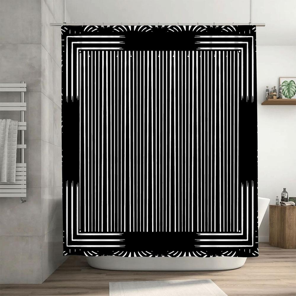 Elegant Black Gold Shower Curtain Luxurious Bath Decor for Bathroom Geometric Pattern Windowpane Print Waterproof Fabric 72 x 84