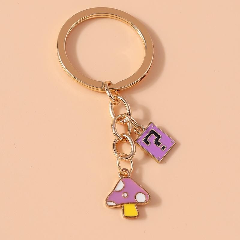 Cute Enamel Mushroom Keychain Question Mark Key Ring Pendant for Men Women Handbag Accessories DIY Jewelry Gift