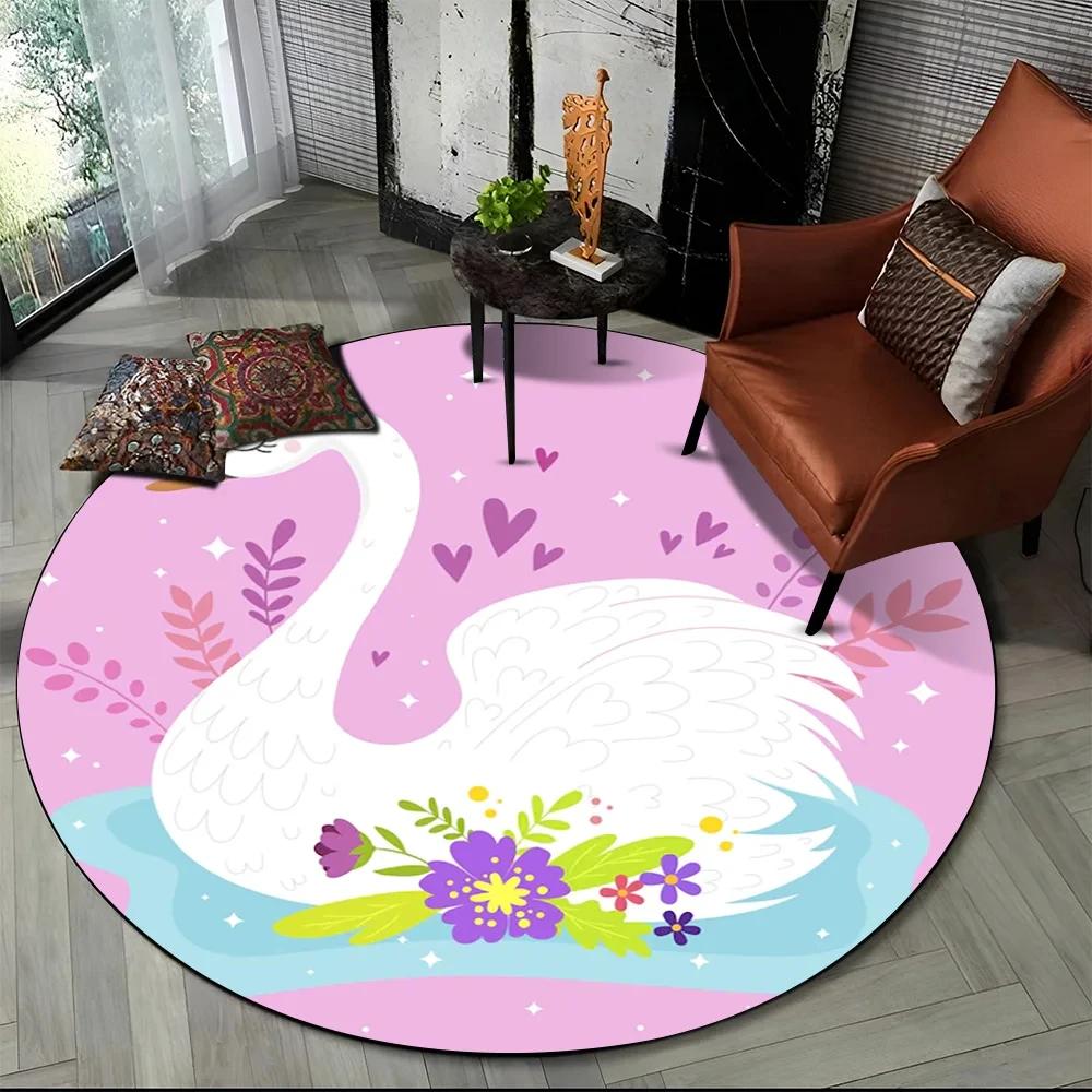 3D Cute Cartoon Swan Round Carpet Non-slip Area Rug for Living Room Sofa Bedroom Decor Circle Entrance Doormat Comfort Yoga Mat