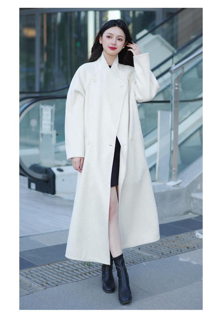 2025 Winter Korean Style Women's Double-Sided Wool Coat with Stand Collar