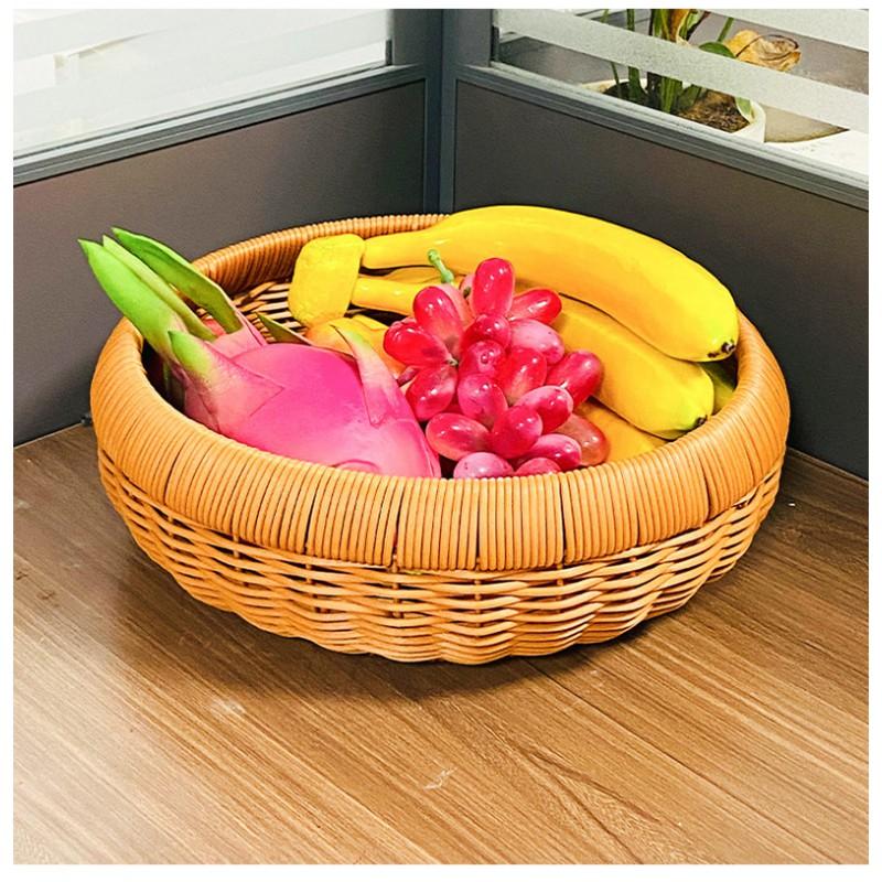 Round Woven Storage Basket Kitchen Vegetables Fruits Organizing Drying Tray PP Material Brown