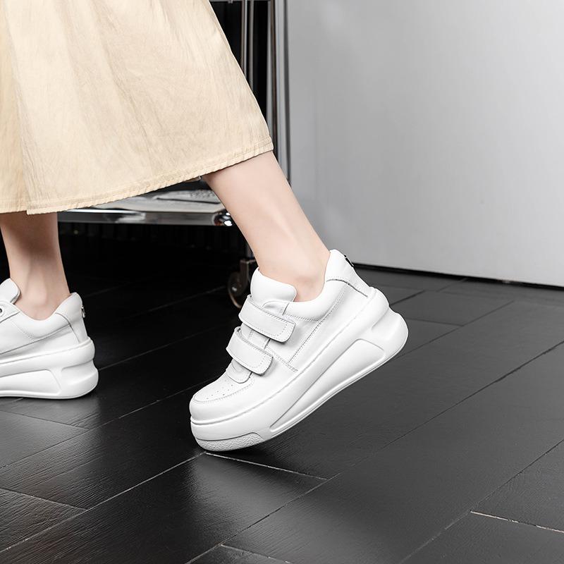 Leather waterproof table heightening nurse little white shoes women's new versatile smiley face Velcro casual shoes women
