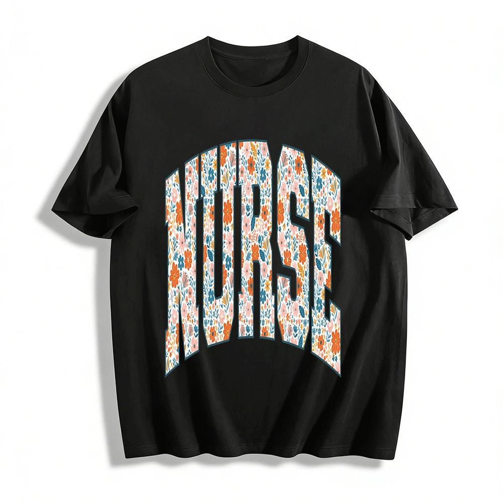 Floral Print Nurse Themed Casual Top For Healthcare Workers Pure cotton T-shirt XXS