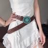 Western Belt with Retro Turquoise Buckle Retro Flower Pattern Faux Leather Women Cool Belt Outfit Accessory