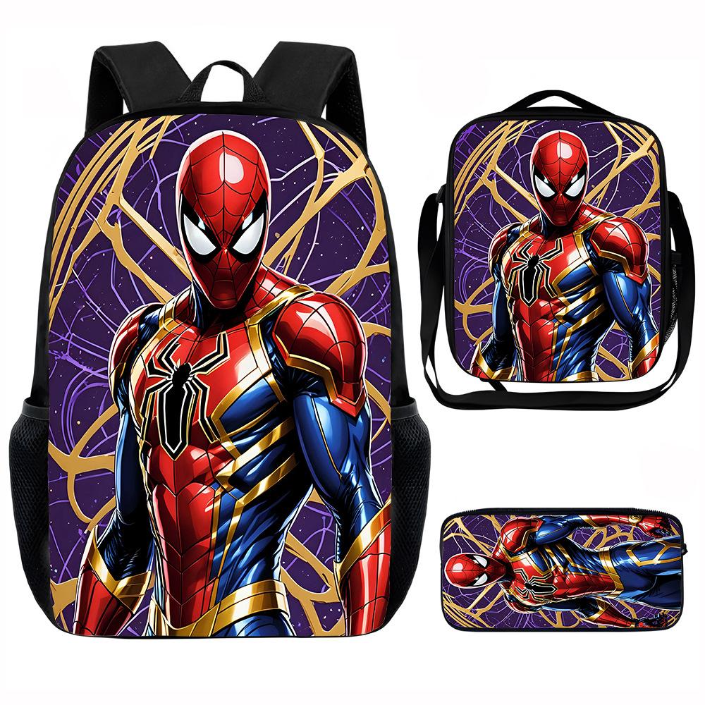 Spider-Man School Bag Lunch Bag Pencil Bag Elementary School Backpack Cartoon Peripheral Backpack Children's Bag Three-piece Set