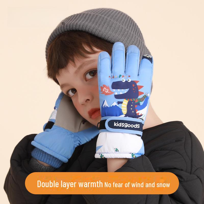 Mănuși de schi impermeabile de iarnă pentru copii - Călduroase, groase din lână corală, pentru băieți și fete DRST23