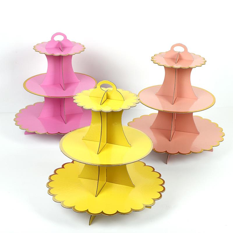 Disposable multi-layer paper cake rack birthday party decoration three-layer hot stamping dessert table cake tray cupcake stand