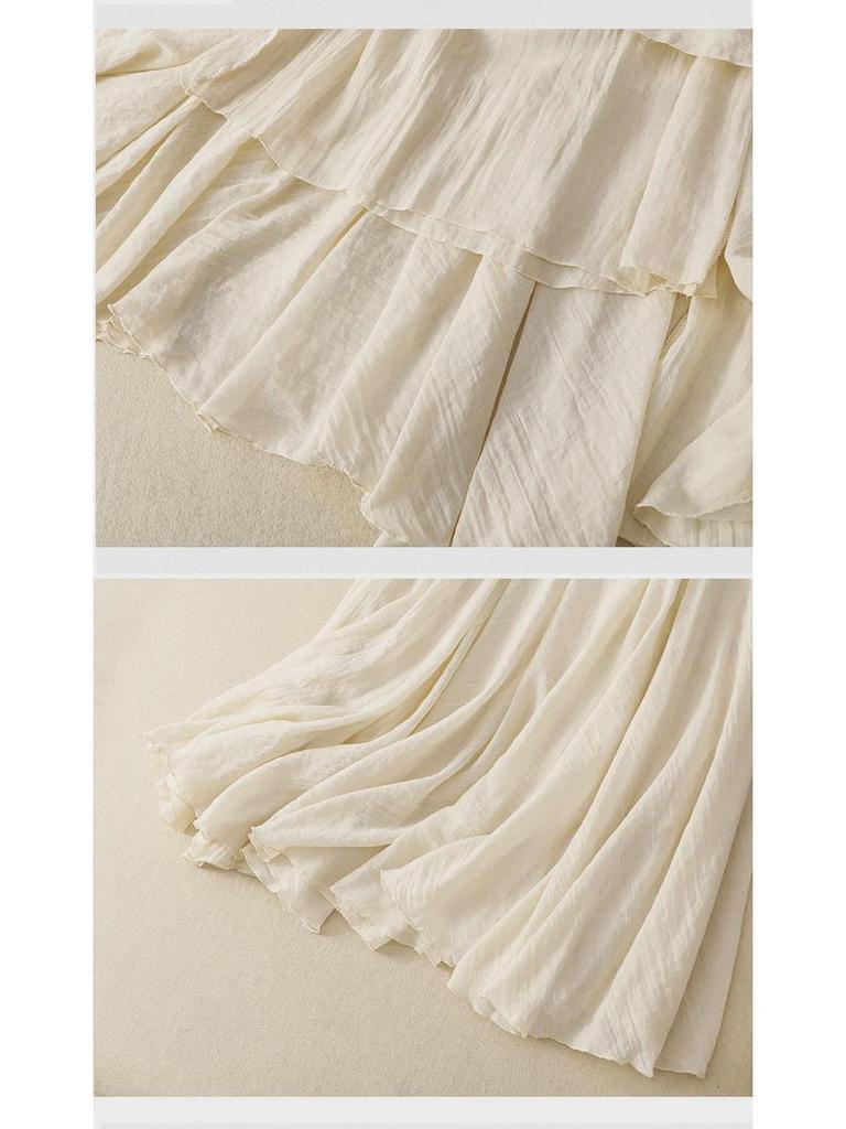 Jupe trapèze en coton fin à volants avec taille élastiquée - Style japonais et coréen