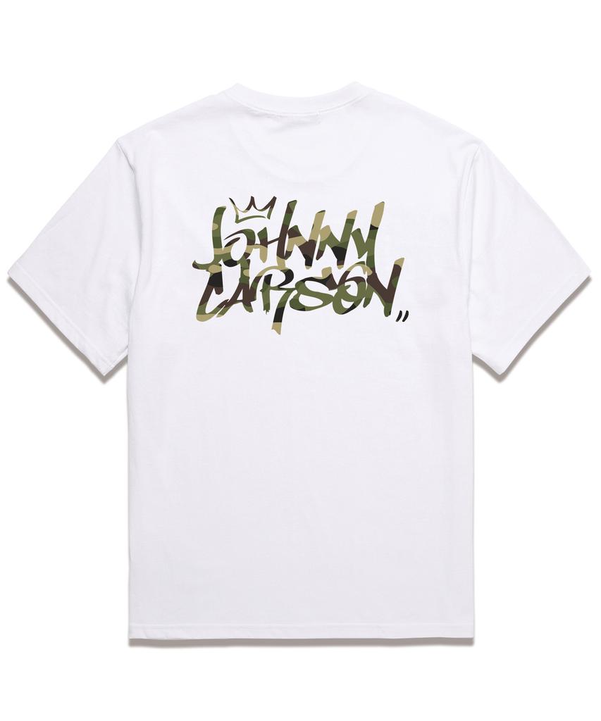 JOHNNY CARSON Classic Graffiti Logo Short Sleeve T-Shirt (Jcss102) White/Camo (Type A)