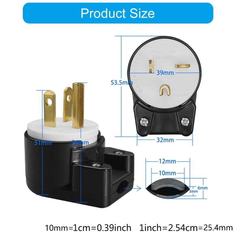 Nema 5 - 20P Plug 20A 125V 90 Degree Swivels Plug 20A 125V T Blade Connectors for Electrical Wiring Projects