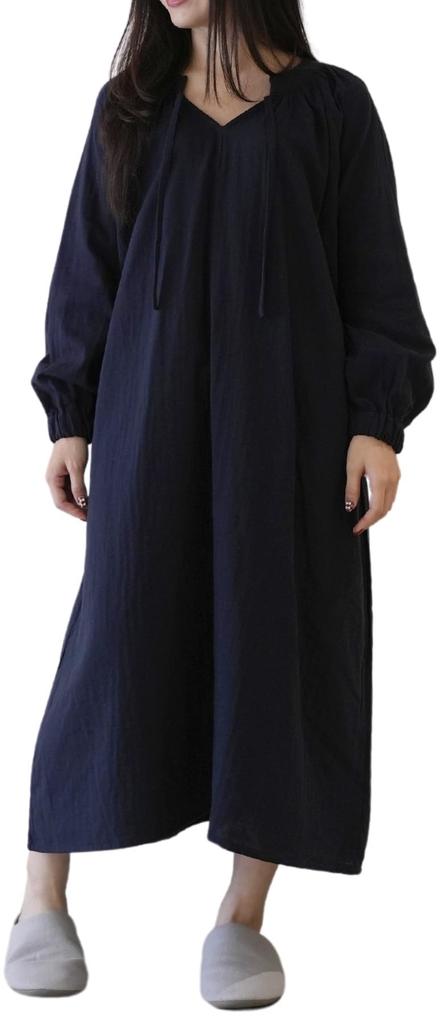 moisturizing muua collaboration pajamas dress [Wearable cream] (Navy S)