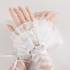 Lolita Arm Sleeves Gothic Lolita Lace Wrist Cuffs Ruffled Sheer Lace Wristbands With Ribbon Tie Anime Bell-sleeve Bow Arm Warmer