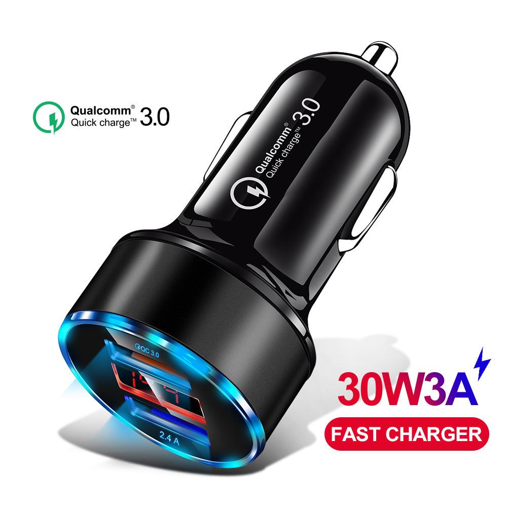 Dual Usb Fast Car Charger Lcd Display 3.0 Quick Charge Power Auto Usb Adapter For Xiaomi Huawei P30 P20 Usb Charger Iphone 12 Xs