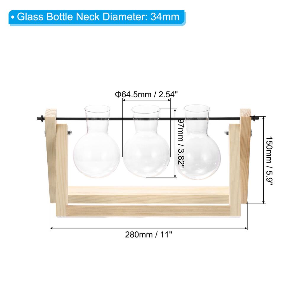 Hydroponic Glass Vase Propagation Vases Plant Vases with Wooden Stand Planter Flower Pots Terrarium Tabletop Home Decoration