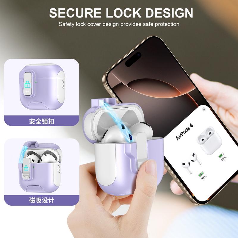For Airpods 4 Case Magnet Security Lock Cover With Lanyard Full Body Protection Shockproof Earphone Charging Box For Airpods Pro 3 2