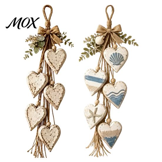Handmade Farmhouse Wall Art Hanging Heart Decor with 5 Layer Wooden Hearts, Vintage Boho Wood Rustic Trinket Shelf for Living Room Bedroom, Decoration