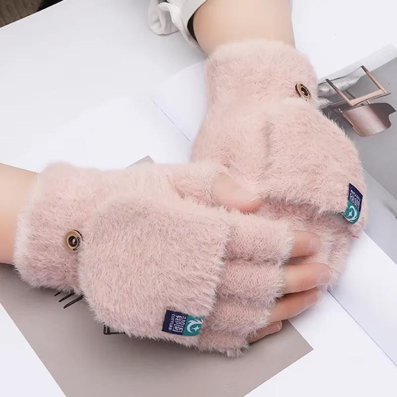 Thickened Plush Fingerless Gloves Winter Soft Warm Student Women Flip Gloves Outdoor Write Coldproof Work Writing Gloves Unisex