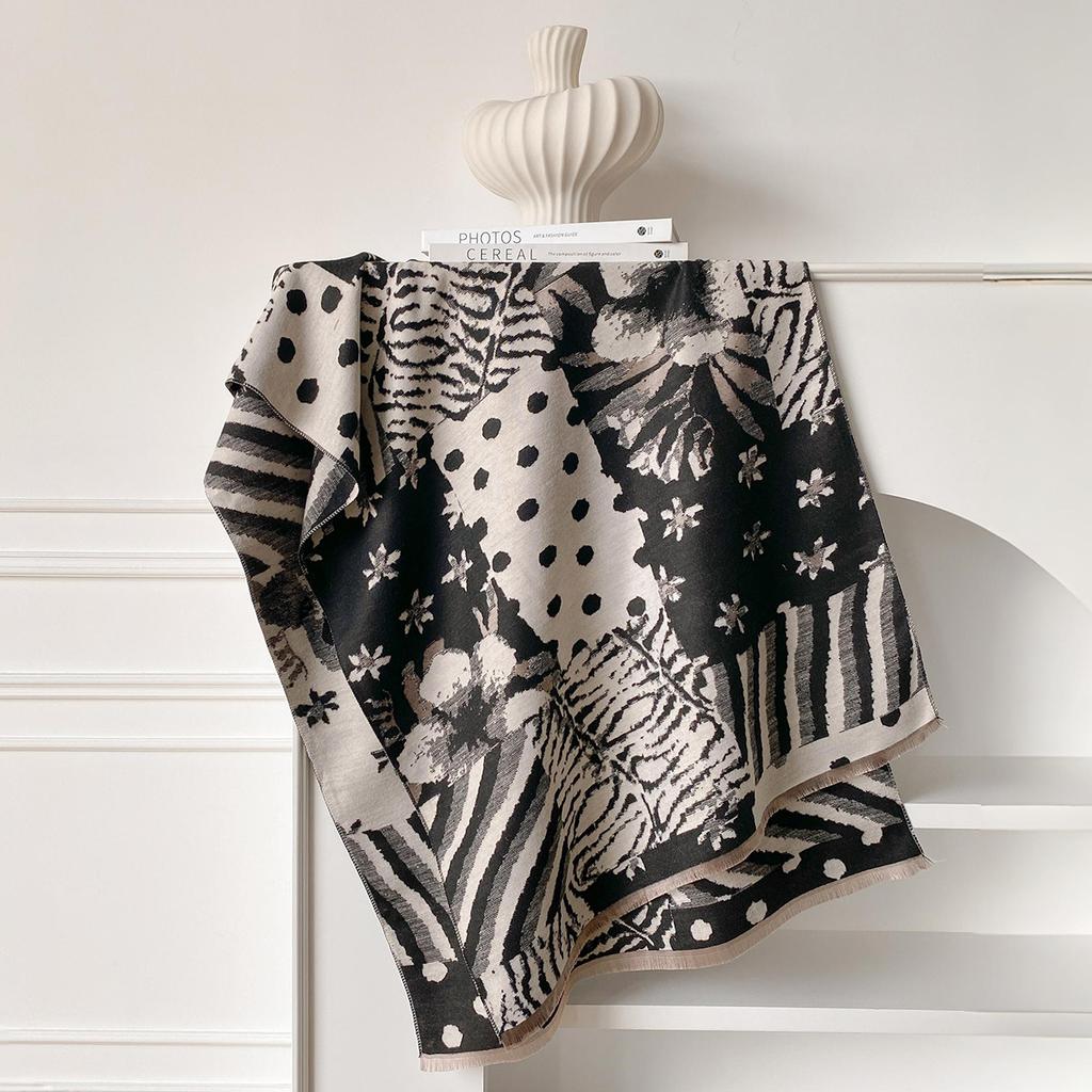 Ladies Thickened Winter Scarf Leopard Print Polka Dot Pattern Dual-Sided Faux Cashmere Jacquard Wool Pashmina Wrap For Luxury