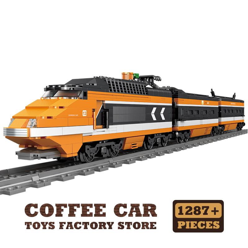 Technical City Power MOC Train Bricks 3D Model Railway Track Locomotive Building Blocks Subway Car Children Toys Christmas Gifts