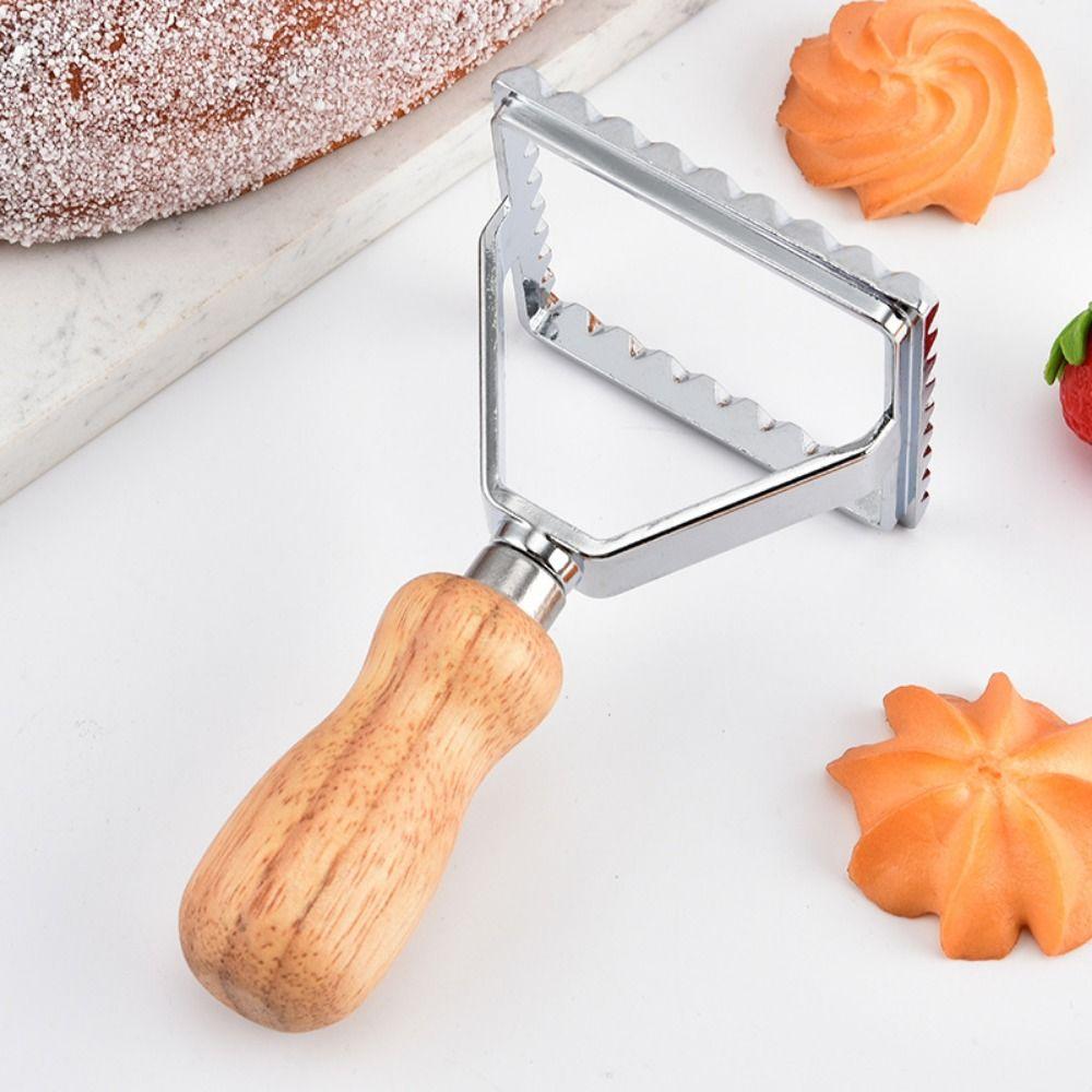 Wooden Handle Cookie Stamps Square/Round/Heart/Star Dough Wheel Cutter  Home Kitchen Use