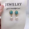 Natural Freshwater Pearl & Turquoise Earrings - Retro Court Style
