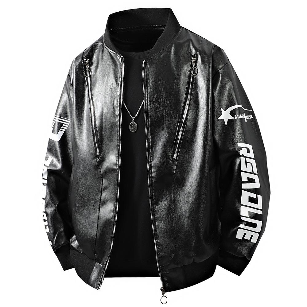 

Новая мотоциклетная кожаная куртка Мужская кожаная куртка Мужская куртка Однотонная с принтом Гоночная куртка Мужская в гонконгском стиле Для пары 3XL