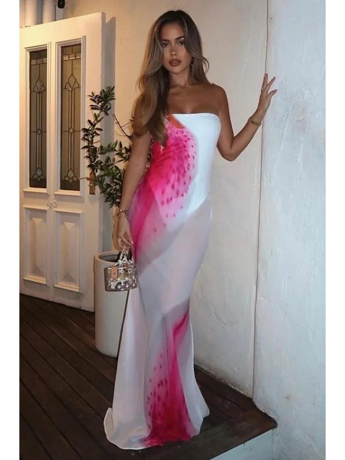 

Летнее сексуальное платье-футляр с принтом и открытой спиной в отпускном стиле для женщин 2026 Large розовый