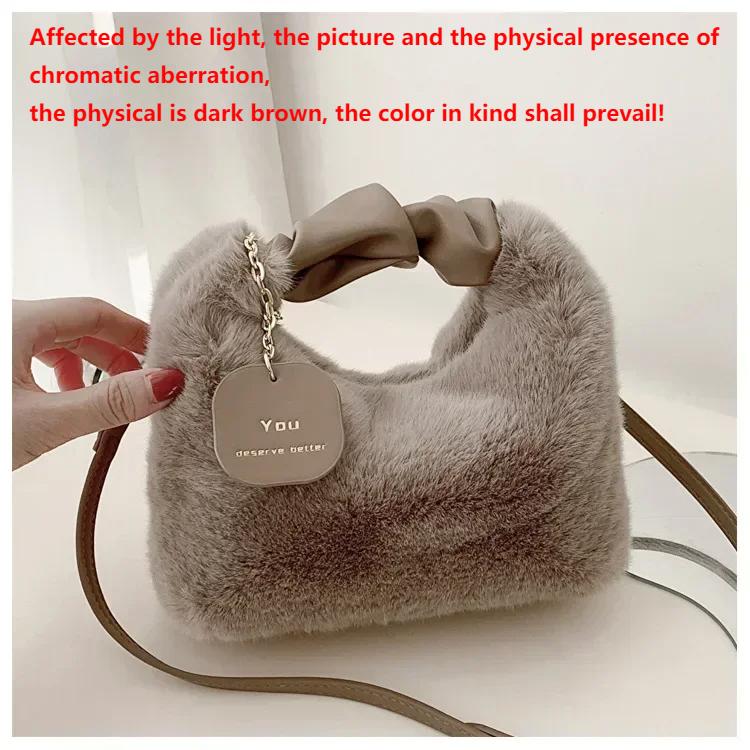 

Women Faux Fur Plush Handbags Ruched Handle Small Lady Shoulder Crossbody Bag Casual Tote Half-Moon Hobos Winter Bags for Women