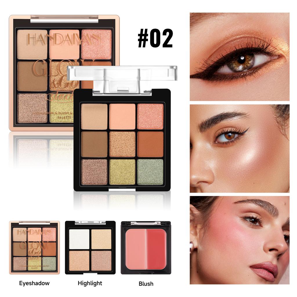 Highlight Blush Combination Disc Three-layer Pearlescent Thin Flash Eyeshadow Blush Highlight Comprehensive Disc Face Makeup Makeup Disc