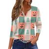 Women's Casual Fashion V-neck Loose Versatile Halloween Print Three-quarter Sleeve Top