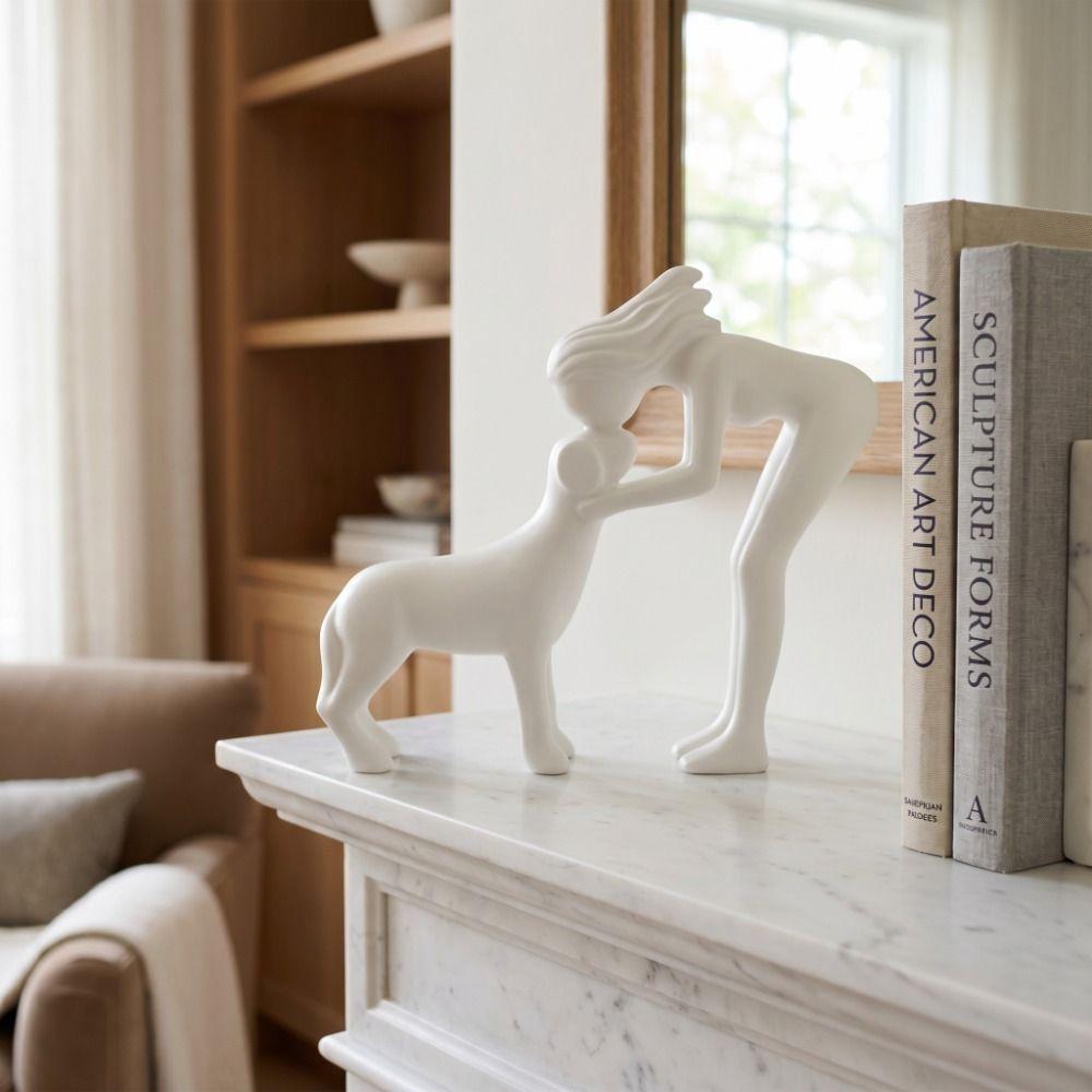 3D Printed Girl And Dog Statues Sculpture Canine Statues Crafts Cute Dog Figurine Pet Lovers Funny Desktop Ornaments Home Decor