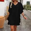 New Solid Color V-neck Ruffle Sleeve Loose Straight Casual Dress for Women, European & American Style Crossbody Dress