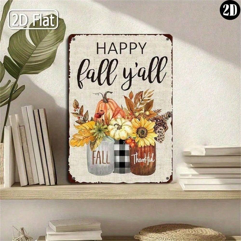Metal Wall Art Sunflower Pumpkin Fall Sign Home Decor 20x30cm
