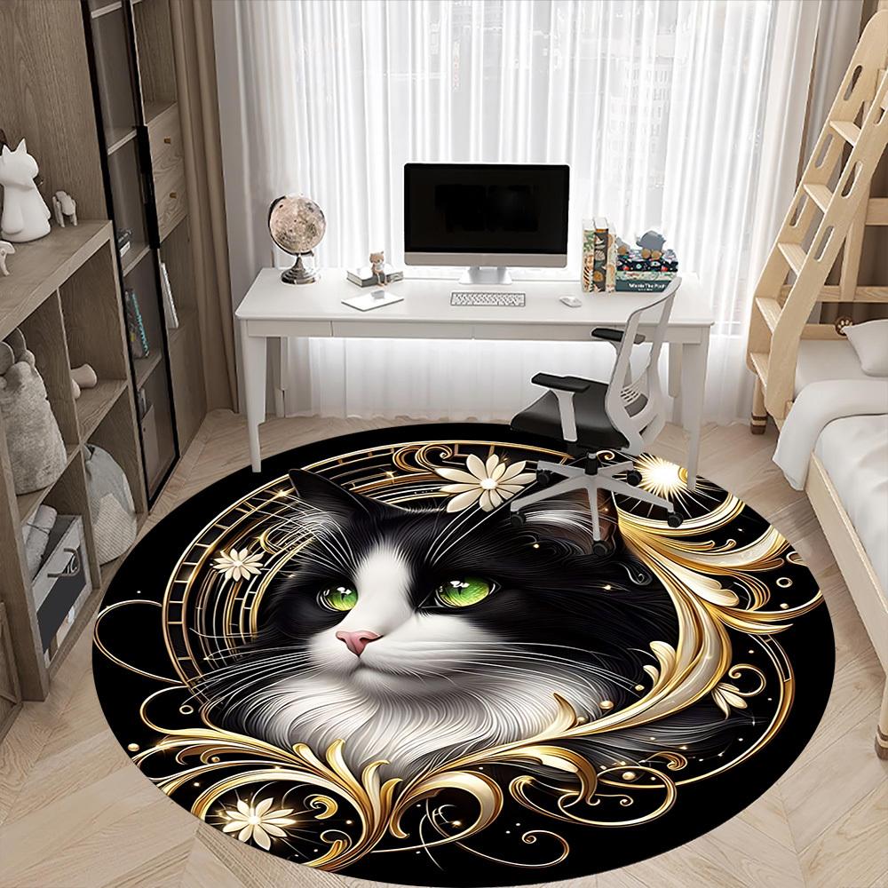 1pc Cat Artwork Chair Carpet for Office, Soft, Non-Slip Polyester Mat, Office, Living Room, Bedroom, Durable Polyester yy251207106