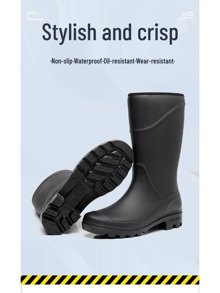 Men's Waterproof High-Top PVC Rubber Boots: Mid-Calf Rain & Construction Labor Protection Shoes
