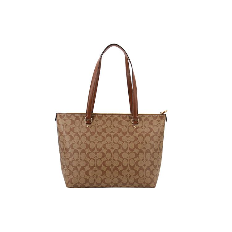 New COACH Gallery Canvas With Leather Tote Bag, Shopping Bag, Handbag, Shoulder Bag Women's Khaki Brown 79609-IME74