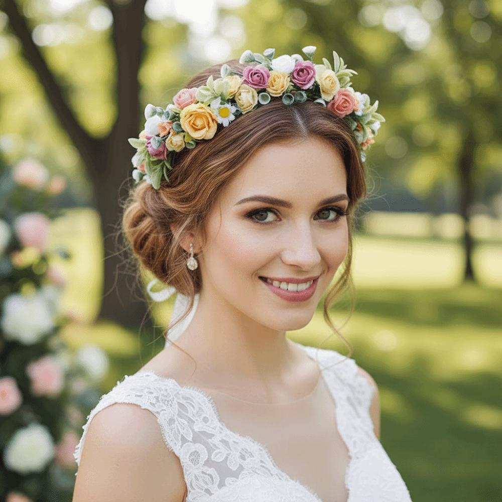 New Rose Floral Floral Crown Headband White Flower Green Leaf Floral Wreath Headband Ribbon Bridal Garland Girls Women