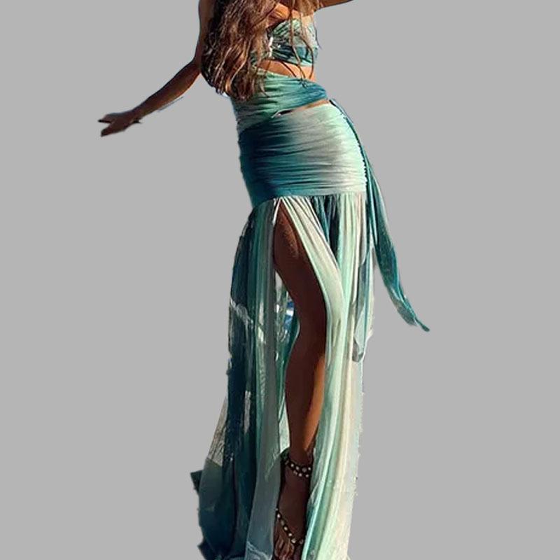 Frühling Neu Schlank und Modisch Schlankes Temperament Schlitz Sexy Ärmelloses Langes Kleid für Frauen