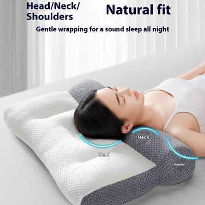Orthopädisches Kissen zur Unterstützung der Halswirbelsäule und als Schlafhilfe, Zoniertes Design mit umgekehrter Traktion, Strickkern aus Sojafaser, für Zuhause/Wohnheim