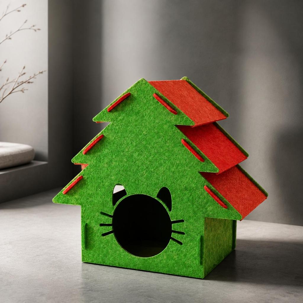 Christmas Tree Shaped Cat House Sturdy for Seasonal Home Décor, Indoor Cats