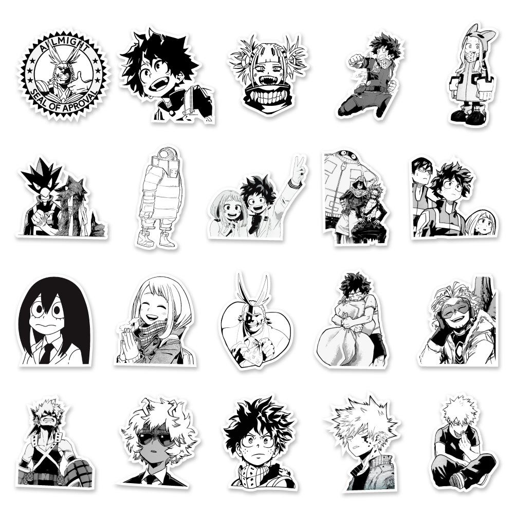 50 Anime Schwarz-Weiß My Hero Academia Notizbuch Koffer Kritzeln Dekorationsaufkleber