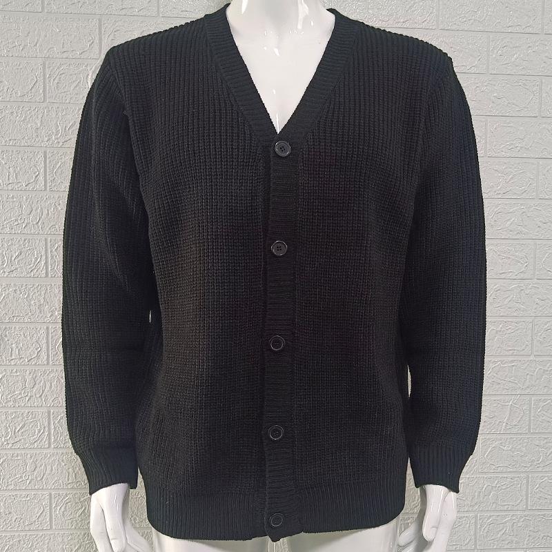 Мужской вязаный кардиган с V-образным вырезом, Осень-Зима 2025, с длинным рукавом, приталенный, большого размера, модное вязаное пальто Medium чёрный